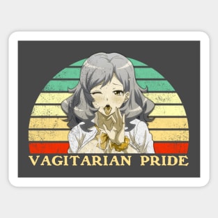 Vagitarian Pride - Lesbian Anime Pun - Retro Sunset v4 Sticker